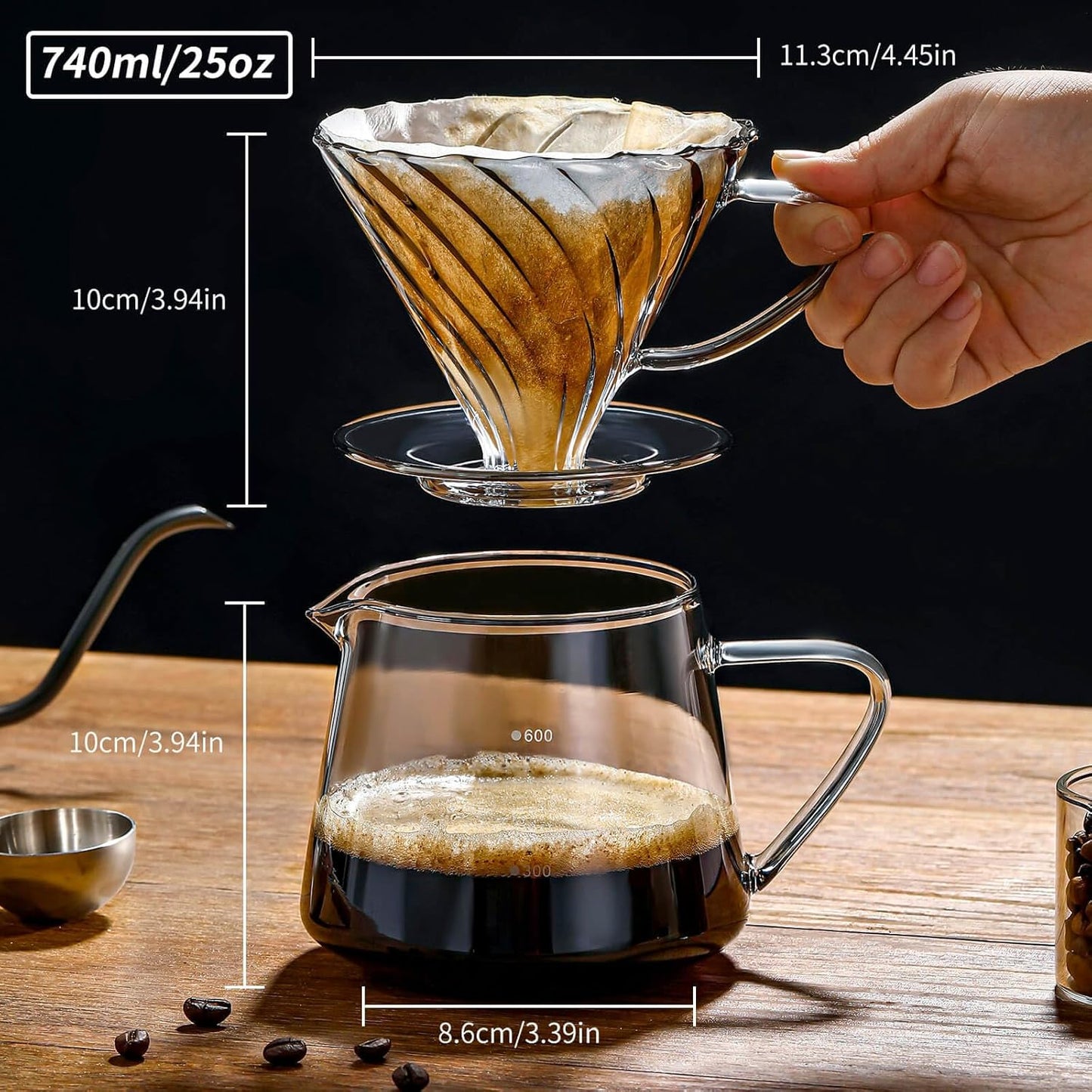 Unbreakable - Pour Over Coffee Maker 750ML/25OZ, Heat Resistant Borosilicate Glass Dripper with Filter Holder, BPA-Free Manual Coffee Brewer for Home and Office Use