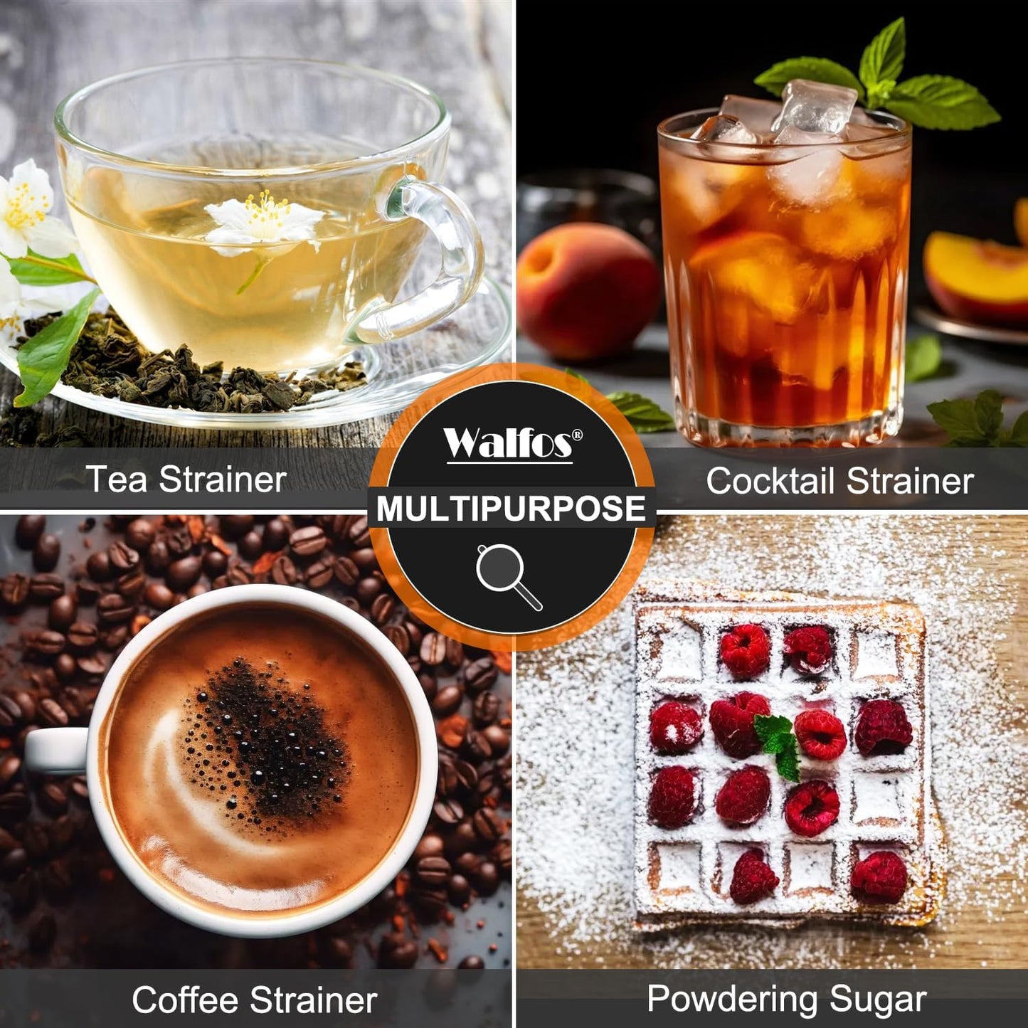 Walfos Small Fine Mesh Strainer for Cocktail & Tea, Mini Stainless Steel Sieve with Handle, 3.3 Inch Metal Strainers for Juicing, Coffee, Drinks, Tea Herbs