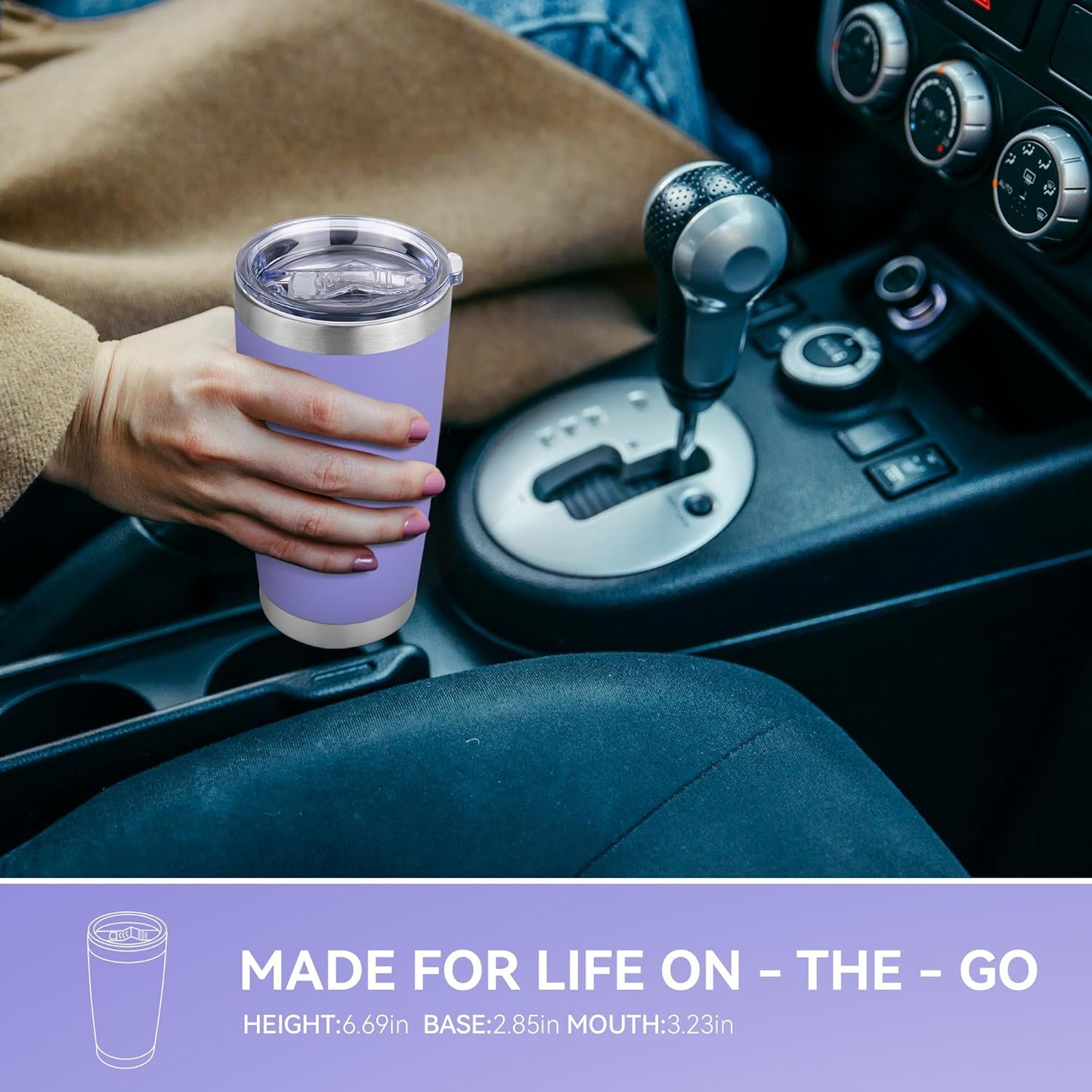 20 oz Tumbler Stainless Steel Tumblers Bulk with Lid Double Wall Insulated Coffee Tumbler Cups for Hot & Cold Drinks Powder Coated Travel Coffee Tumbler Mug Metal (Lavender, 6 pack)