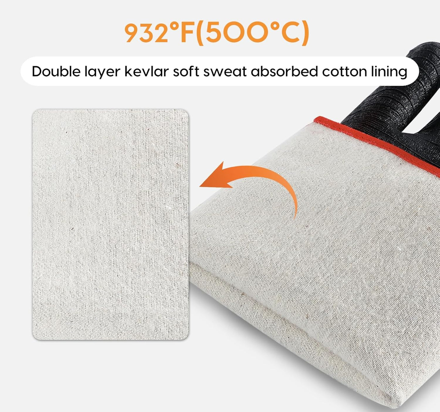 932°F Extreme Heat Resistant Gloves for Tansyan Grill BBQ, Waterproof Long Sleeve Pit Grill Gloves for Fryer, Baking, Oven,Smoker,Fireproof, Oil Resistant Neoprene Coating（14-Inch ）