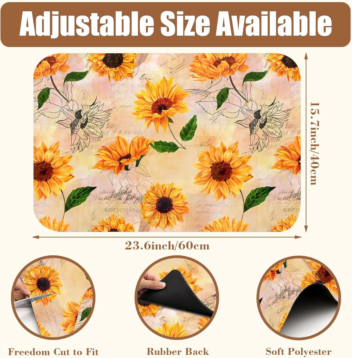 Dish Drying Mat Watercolor Sunflower Coffee Bar Mat for Countertop Absorbent Rubber Backed Hide Stain Dish Drainer Rack Pad Espresso Machine Cafe Table Dining Room Decoration 15.7 x 23.6 Inch