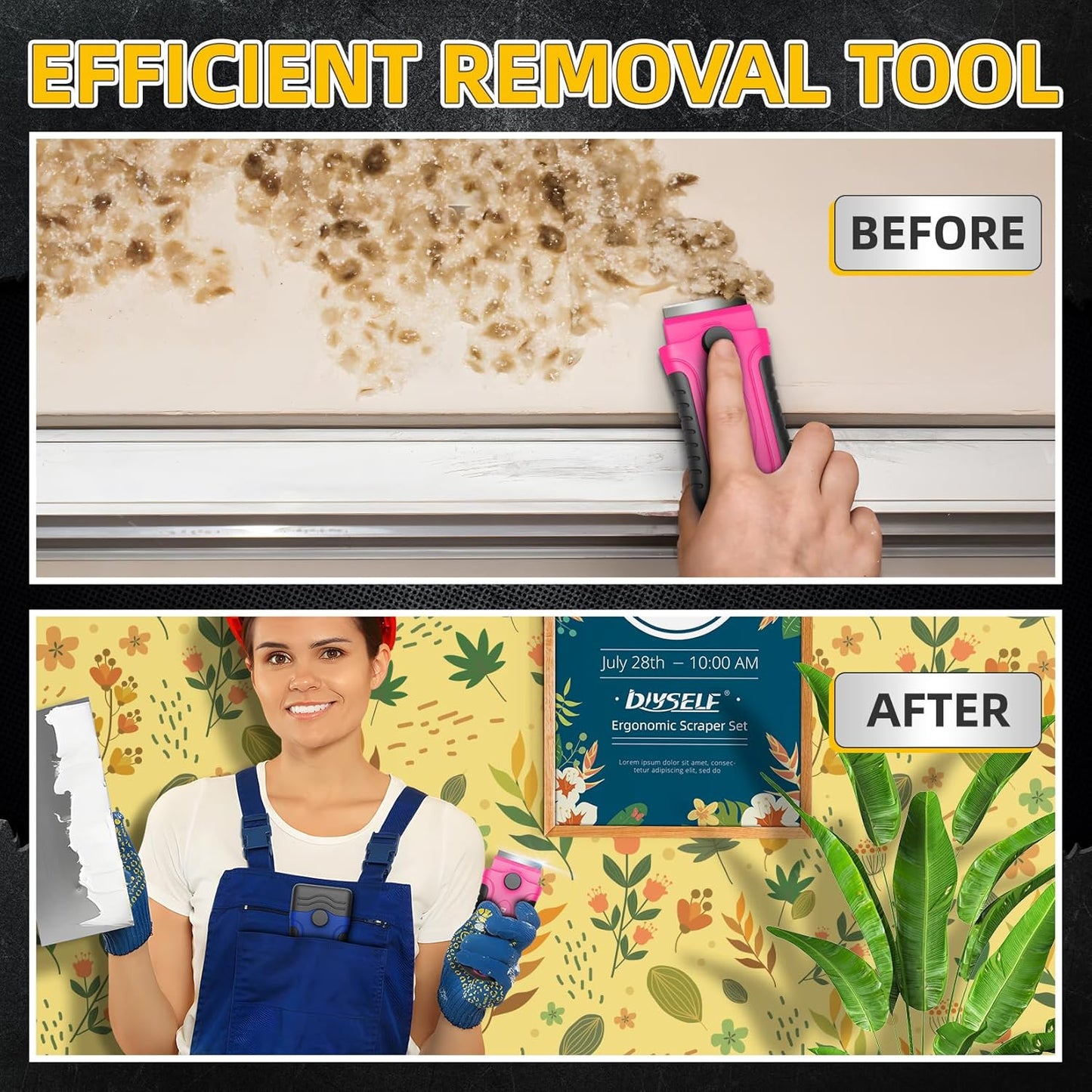 DIYSELF 1 Pack Razor Blade Scraper with 15 Extra Blades, Scraper Tool for Cleaning Window, Paint, Cooktop, Oven, Glass Stove Top Scraper, Razor Scraper with Buit-In Blade Storage (Pink)