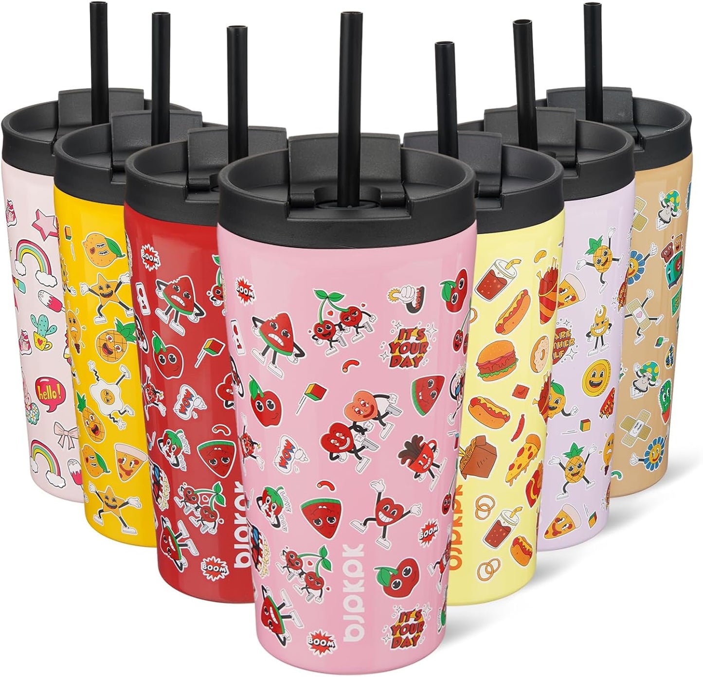 BJPKPK 18oz Stainless Steel Insulated Tumbler With lid And Straw Travel Coffee Thermal Tumblers Cup For Women And Men,Passionate Pink