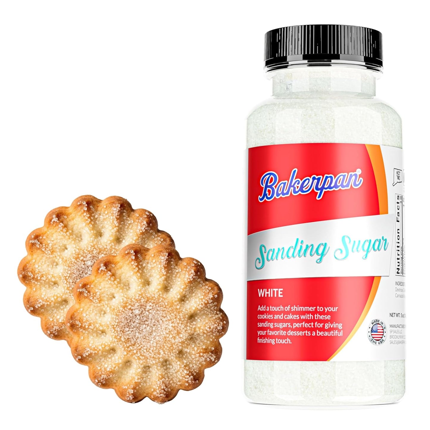 Bakerpan White Sanding Sugar for Baking & Cookie Decorating - 5 Ounce Edible White Sugar Sprinkles for Cookies, Cakes, Cocktails (Made In USA)