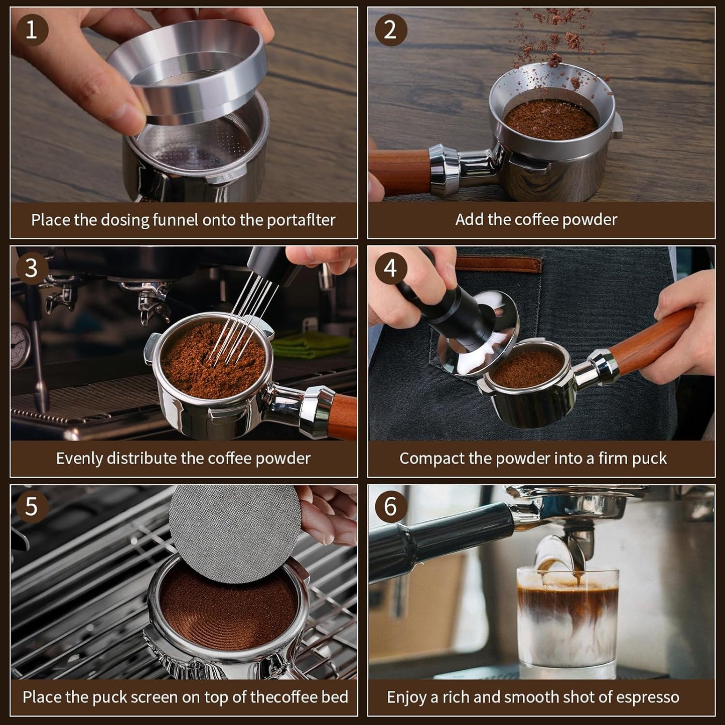 58mm Espresso Tamper Set, 5-IN-1 Espresso Accessories Kit with Coffee Tamper, WDT Tool, Dosing Funnel, Non-slip Mat and Cleaning Brush