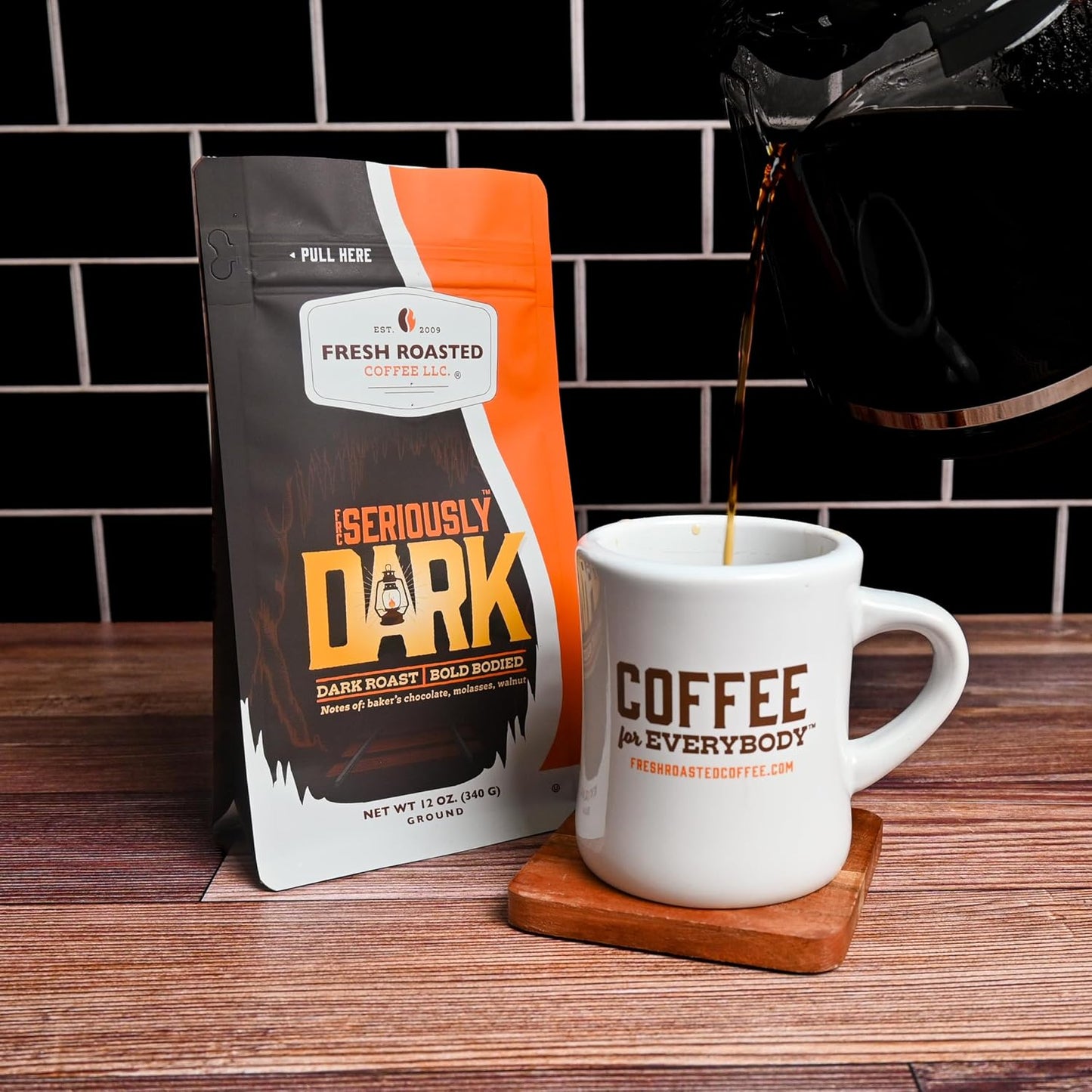 Fresh Roasted Coffee, Seriously Dark Artisan Blend, 12 oz, Dark Roast, Kosher, Ground