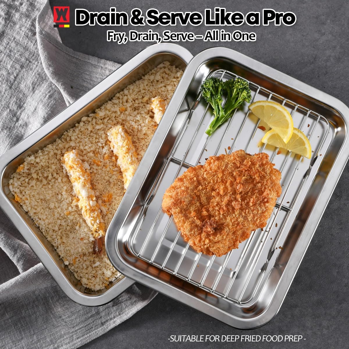 Stainless Steel Steam Table Pan with Rack & Lid (Tray), 2.96Quarts – Buffet Roaster Tray for Catering, Restaurant, Baking & Food Prep (1303 / No3)