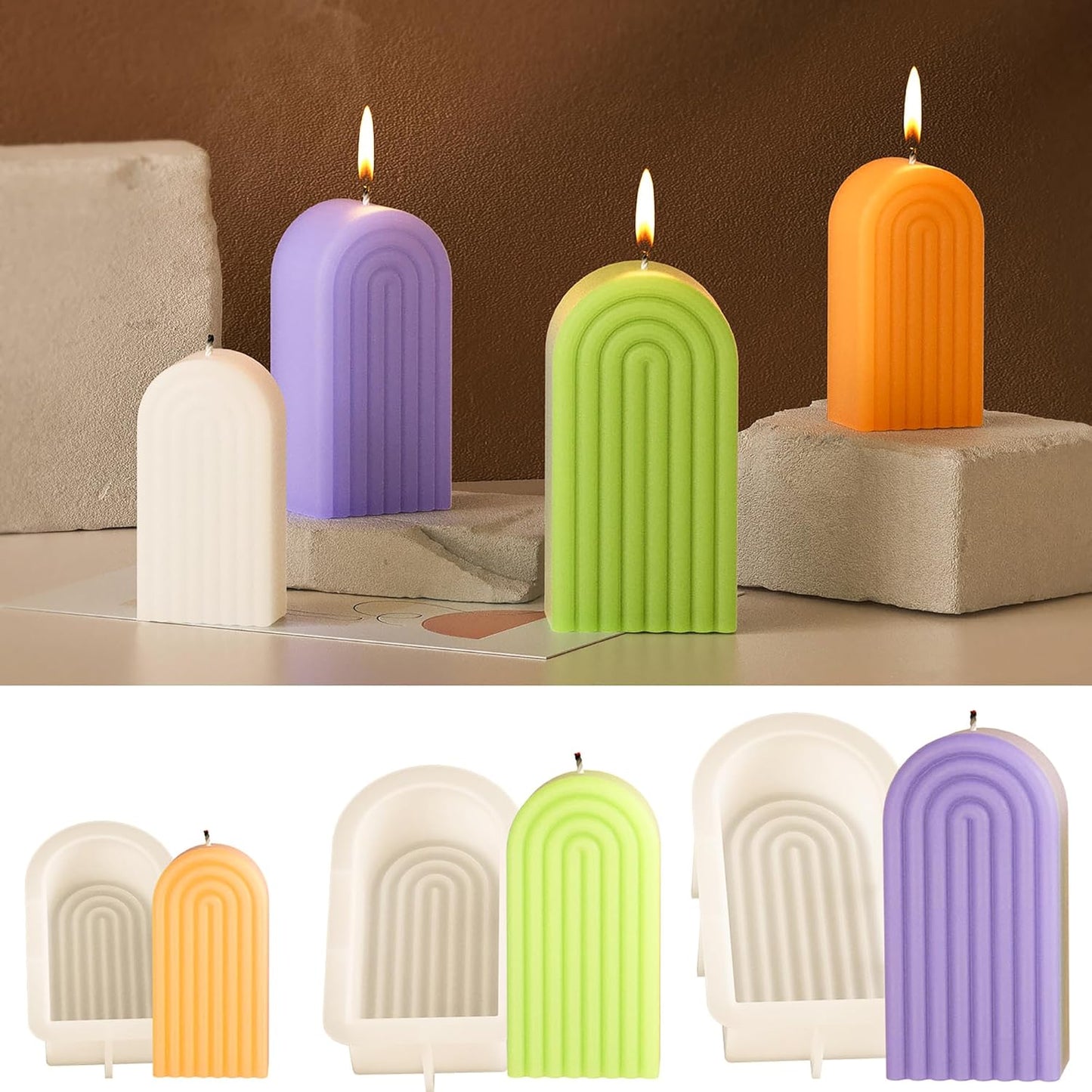 3 Pack Deep Resin Mold Arch Rectangle Door Candle Silicone 3D Animal Candle Making Molds
