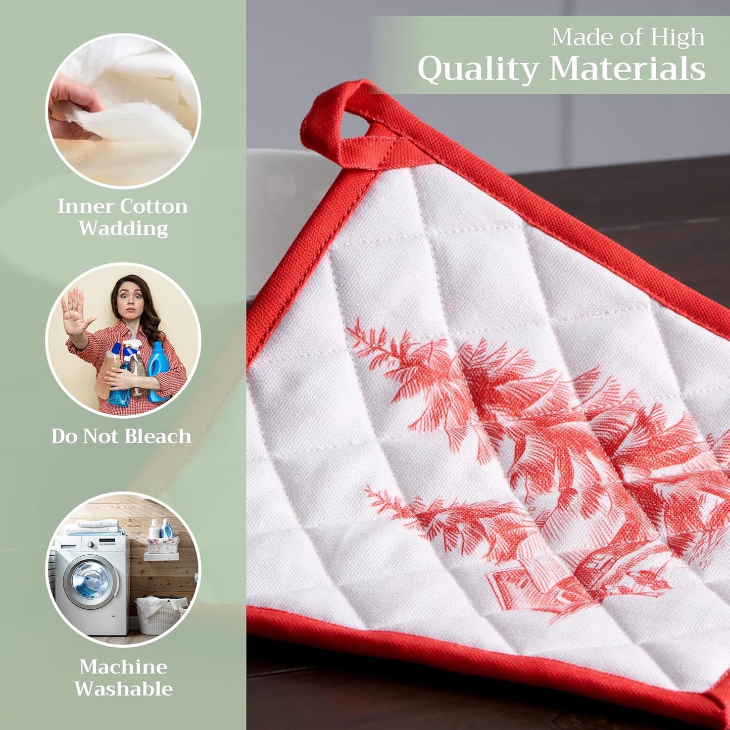 Maison d' Hermine Pot Holders Set 100% Cotton Heat Resistant Potholders 8" x 8" Hot Pads with Loop BBQ, Cooking, Baking, Grilling, Kitchen, Handling Hot Pans (Pack of 2, Winter Jouy)