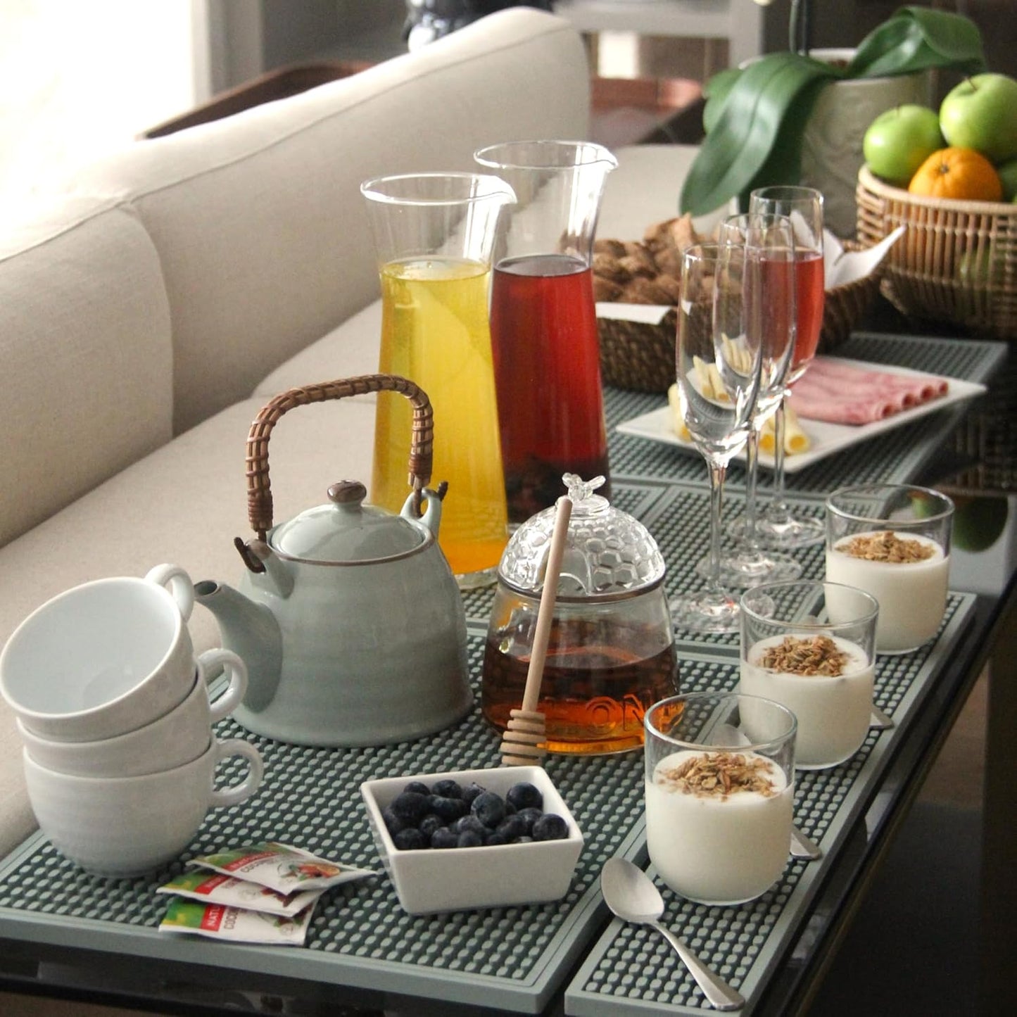 Bar Mats for Bartending - Rubber Bar Mat 18 x 12 inch - 0.4" Thick Flexible Drying Mat for Coffee Bar Kitchen Counter. Non-Slip Coffee Mat for Countertop - Coffee Bar Accessories