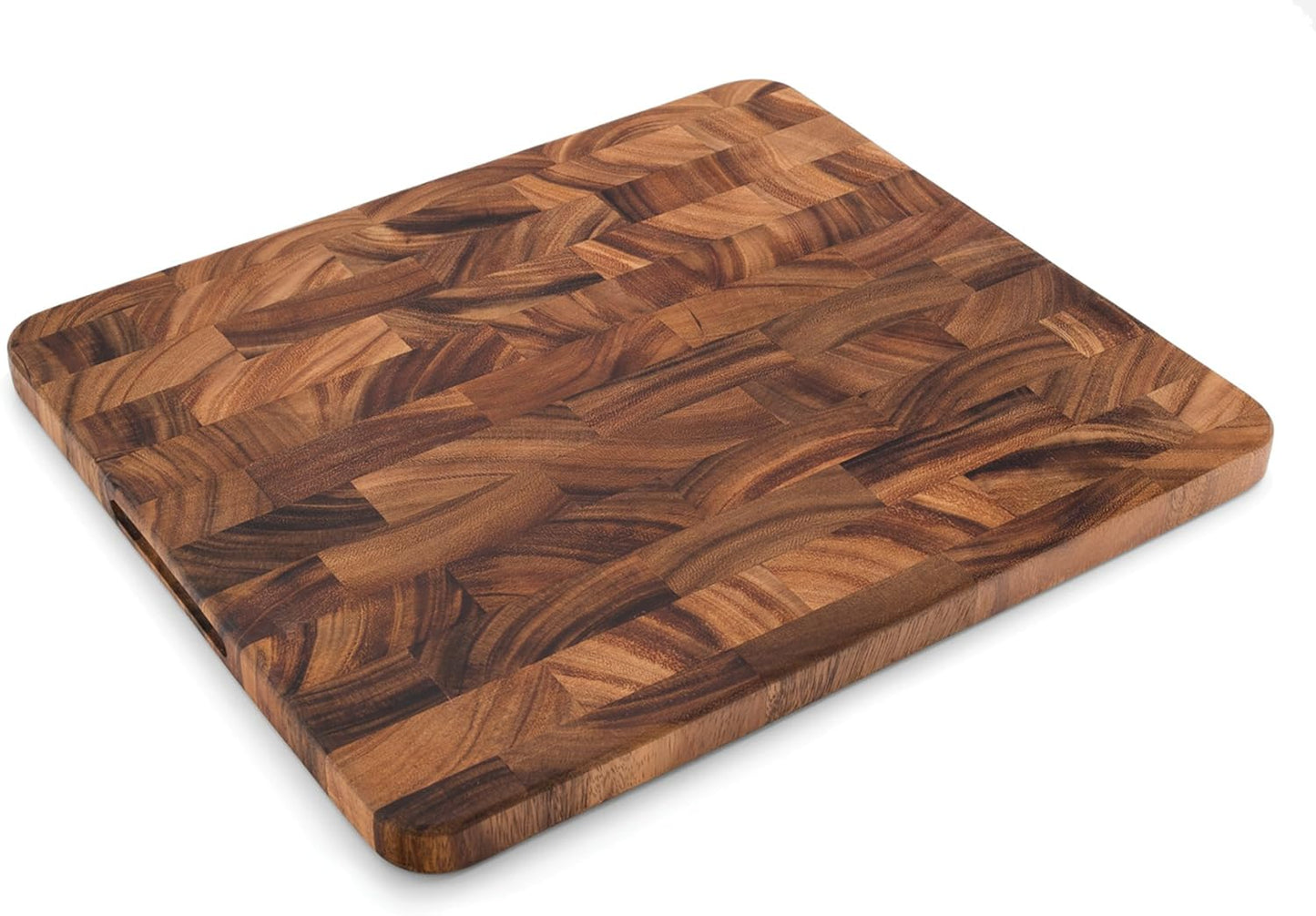 Ironwood Gourmet Oslo End Grain Utility Cutting Board, 14 x 16 Inches, Natural Acacia Wood