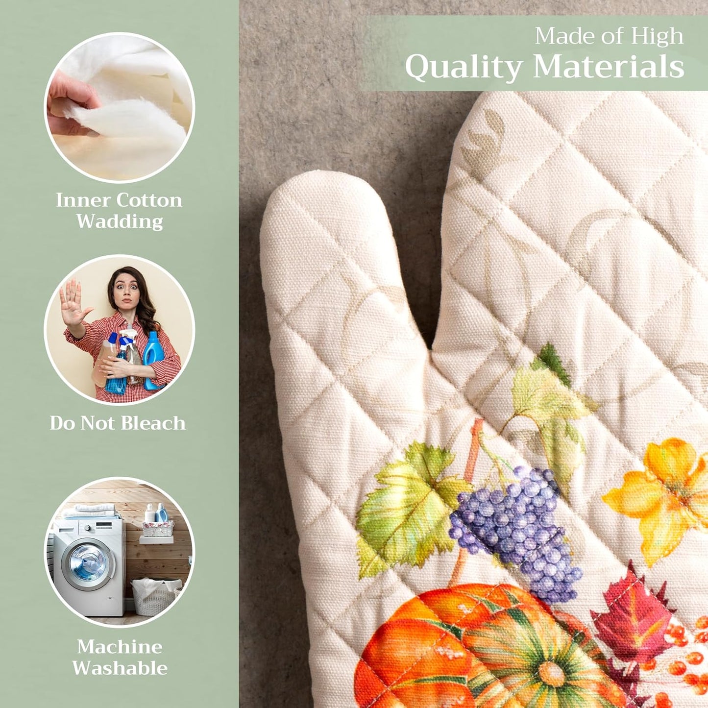 Maison d' Hermine Oven Gloves 100% Cotton Oven Mitt 7" x 13" with Loop Heat Resistant, BBQ, Cooking Gloves, Baking, Grilling, Kitchen, Handling Hot Pans (Pack of 1, Lumina)