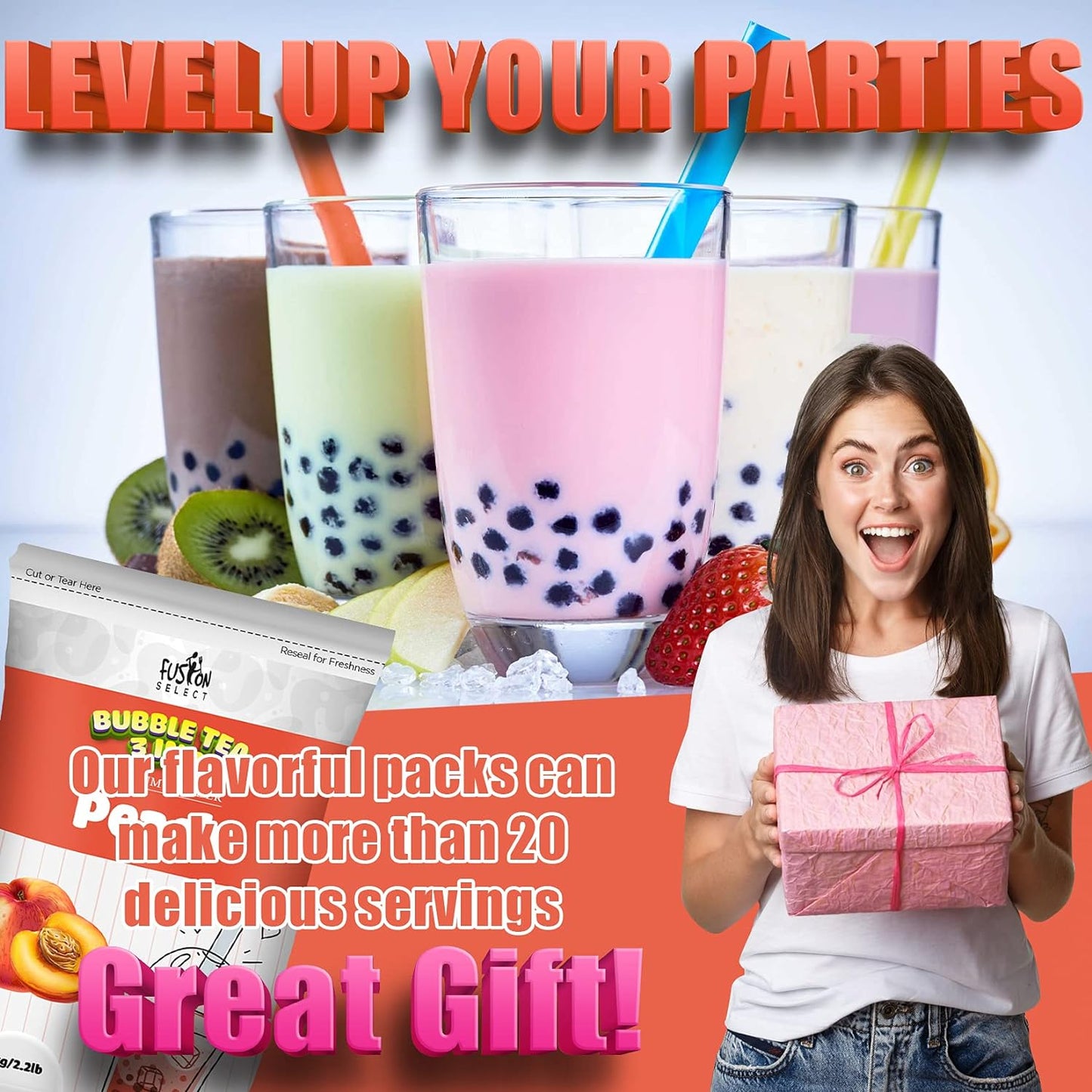 Fusion Select 2.2lb Banana MilkTea Powder For Bubble Tea, Boba Tea, 3-in-1 Drink Powder with Cream & Sugar, Smoothies - Instant Pre-Mixed Beverage for Hot or Cold Blends or Yummy Frappes