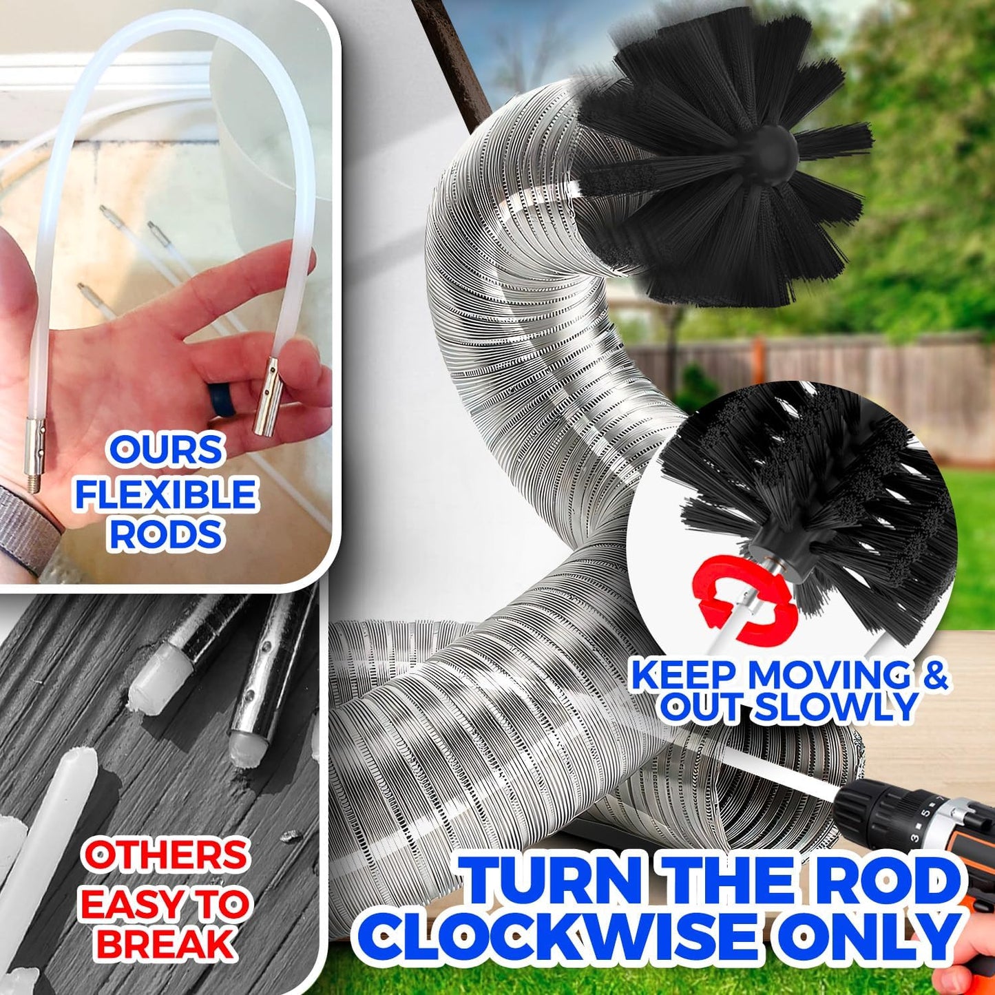 Holikme 50 Pieces 32 Feet Dryer Vent Cleaner Kit, Dryer Cleaning Tools, Include Dryer Vent Brush, Omnidirectional Blue Dryer Lint Vacuum Attachment, Dryer Lint Trap Brush, Vacuum & Dryer Adapters