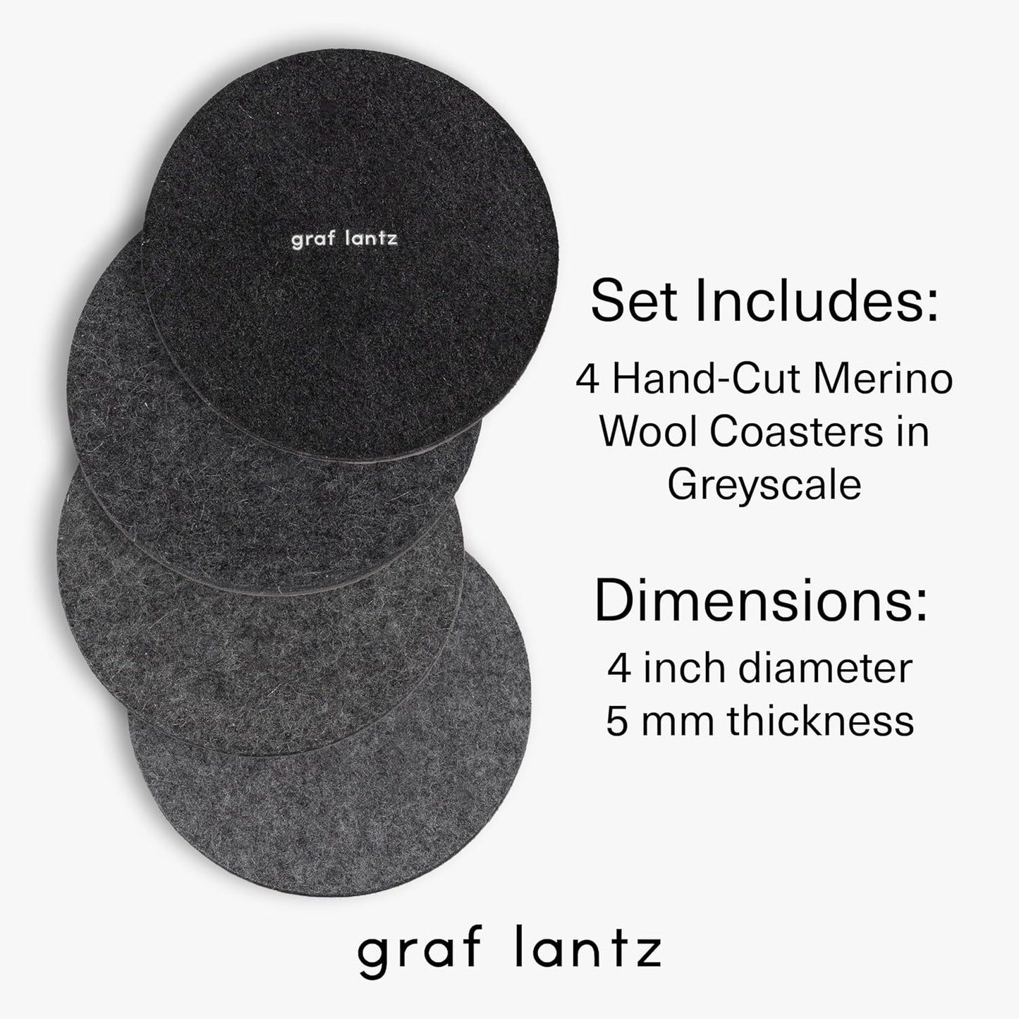Graf Lantz - Bierfilzl Merino Wool Round Coasters Set of 4 - Greyscale (4" Circles) - Absorbs 30% of Weight - German Wool - Heat Resistant, Sustainable, & Reusable - Home Decor & Coffee Table Decor