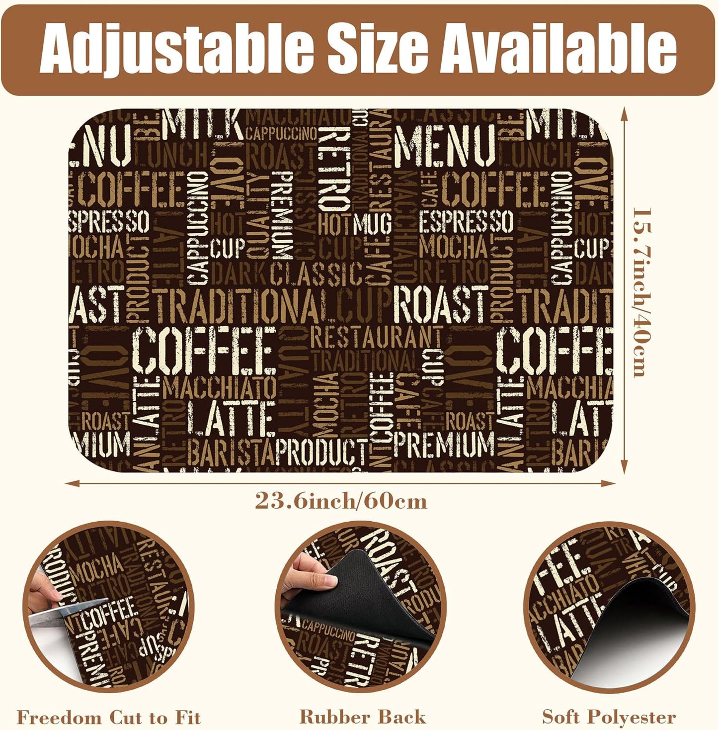 Vintage Coffee Cup Coffee Mat Absorbent Dish Drying Mat for Kitchen Counter Hide Stain Rubber Backed Drying Rack Pad Fit Under Espresso Machine Dish Drainer, 15.7 x 23.6 Inch