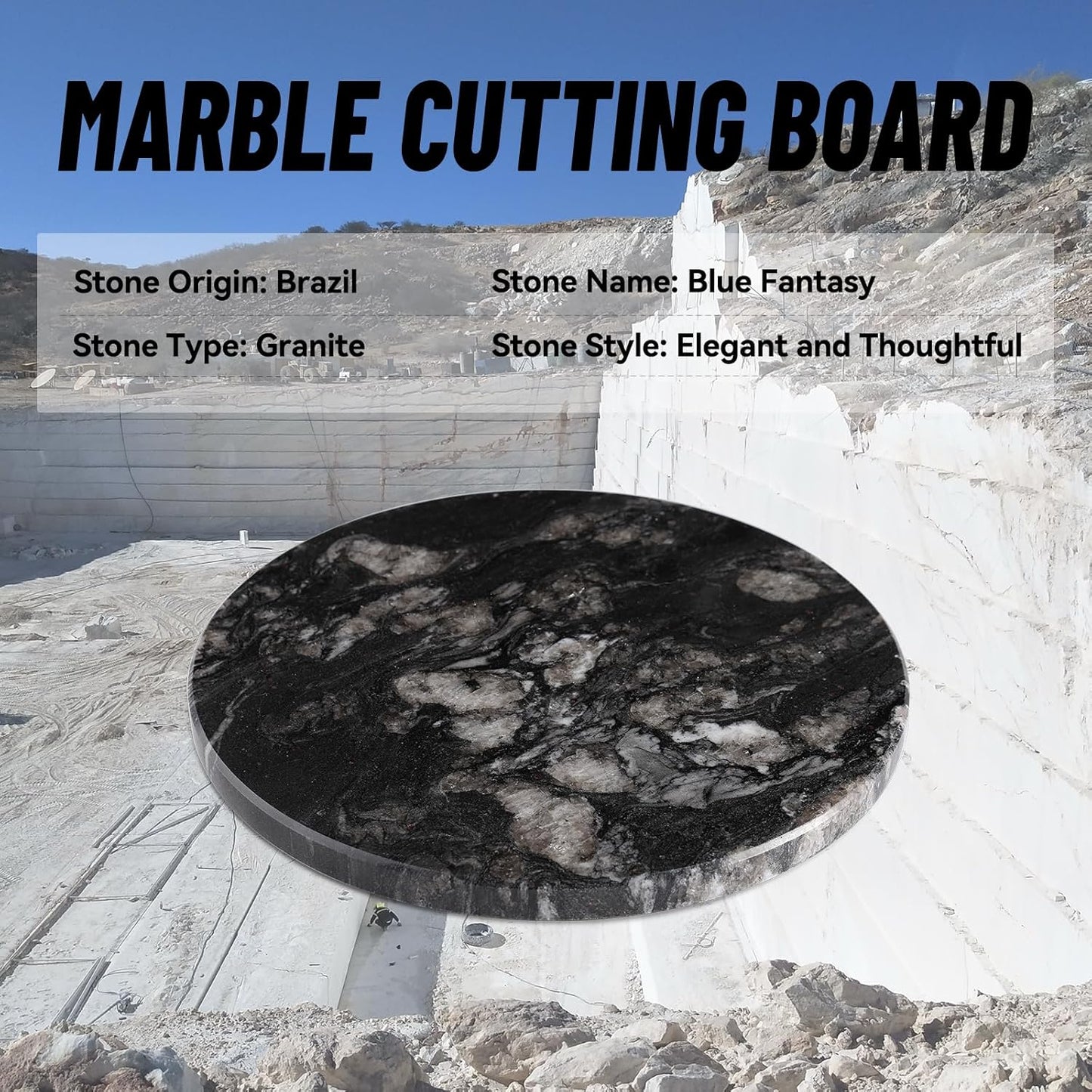 Koville Brazilian Natural Marble Cutting Board for Kitchen, 11" Round Hand Crafted Marble Slab for Cheese, Charcuterie, Pastry Board - Wedding Gift, House Warming Gift(Blue Fantasy)