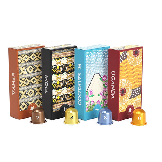 Atlas Coffee Club Espresso Pods Compatible with Nespresso Original– Medium Roast Variety Pack (40 Count)– Aluminum Capsules from Kenya, El Salvador, India & Uganda– Intensity 7–9