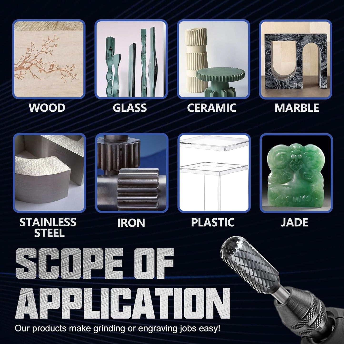 CATITO Cylinder With Ball Top Die Grinder Bit, Cut Carbide Rotary Burr for Steel, Wood and Metal Working, Engraving, polishing and Cleaning