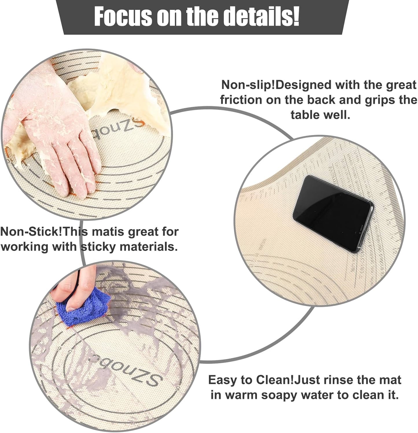 Silicone Pastry Mat 28X20 Inches Baking Mat with Measurement, Perfect for Dough, Pastry, Cookies, Pie Crust, Fondant, Bread, Sourdough, Pasta, Pizza, Kitchen Counter Mat