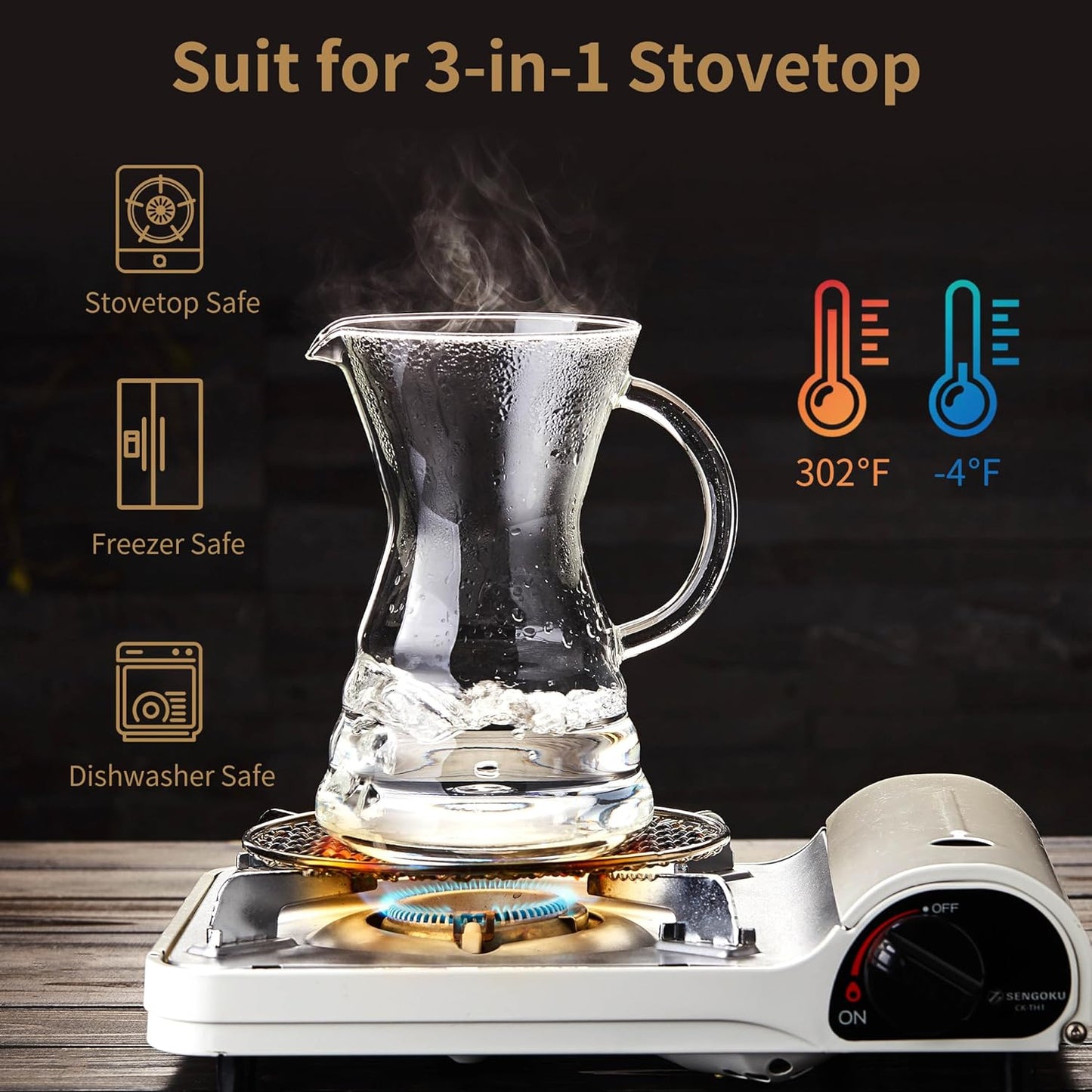 Unbreakable - Pour Over Coffee Maker with Permanent Stainless Filter 32 fl oz, Thickened Heat-Resistant Borosilicate Glass Dripper Coffee Brewer, Stovetop Safe