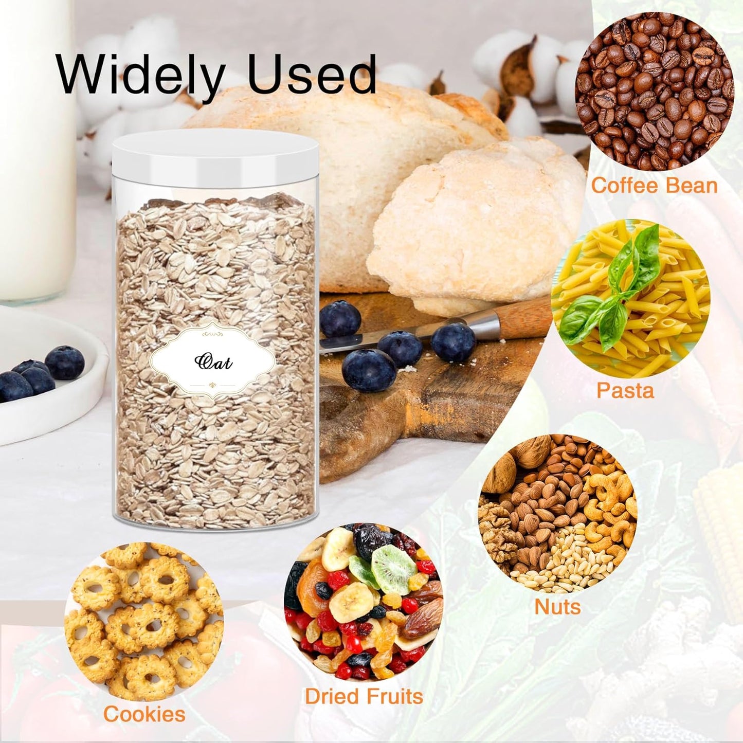 32 OZ Plastic Jars,16 Pcs Clear Plastic Jars with White Lids Round Empty Storage Jar Wide Mouth Refillable Storage Container with Lids for Household and Kitchen Food Organizing