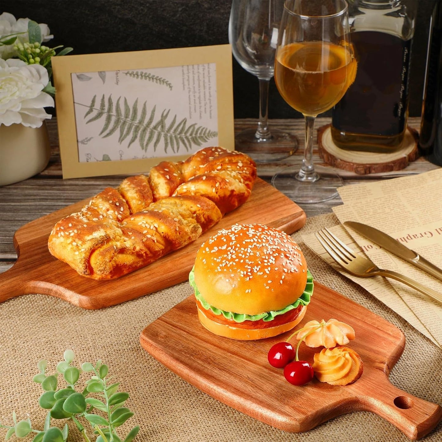 Kathfly 3 Pcs Acacia Wood Cutting Board with Handle Wooden Laser Kitchen Serving Charcuterie Board for Vegetables Meat Pizza Cheese Fruit Bread(17x7, 14x7, 10x7 Inch)