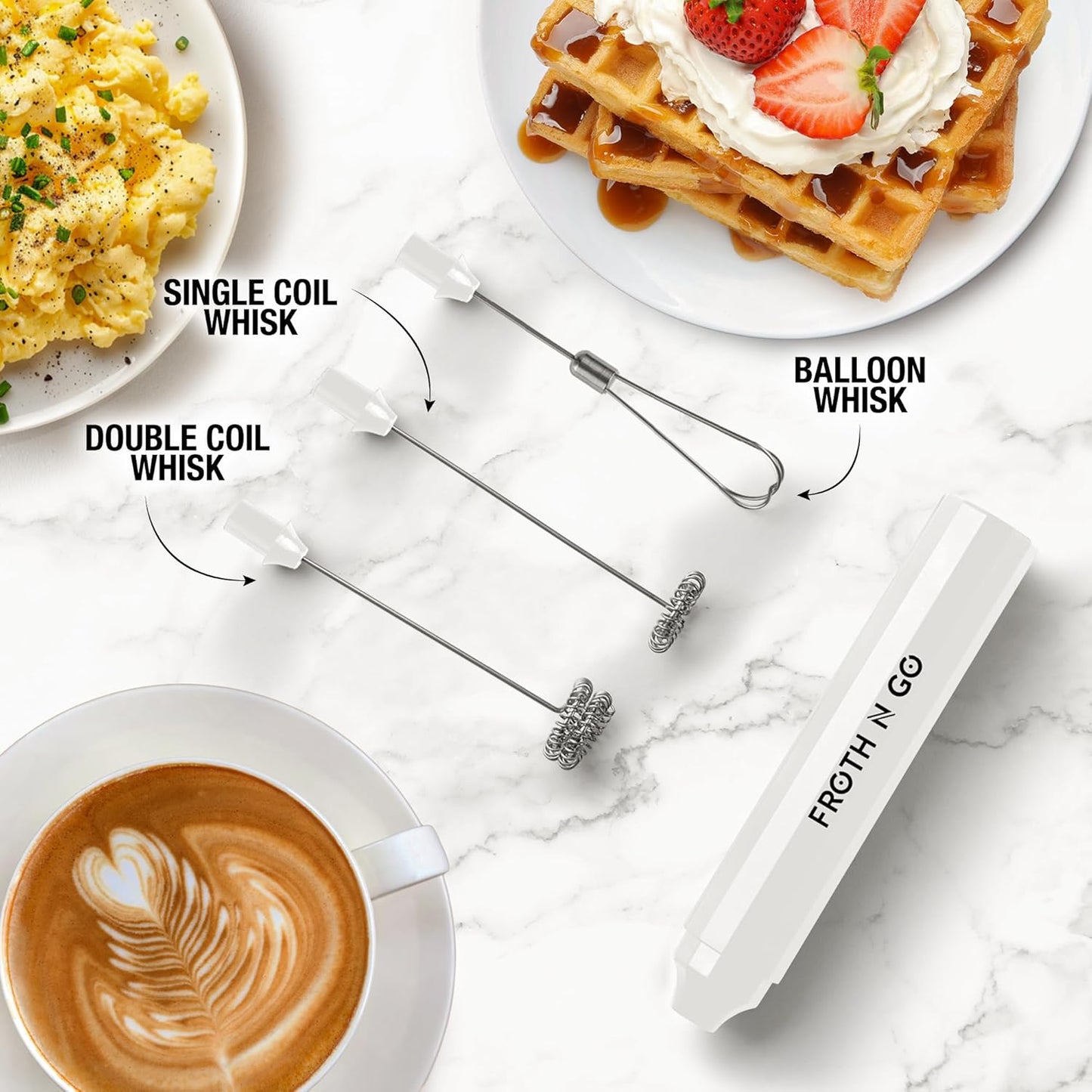 Zulay Kitchen FrothMate Powerful Milk Frother Portable & Compact Handheld Foam Maker Lattes, Cappuccinos (Blizzard White, Froth N Go)