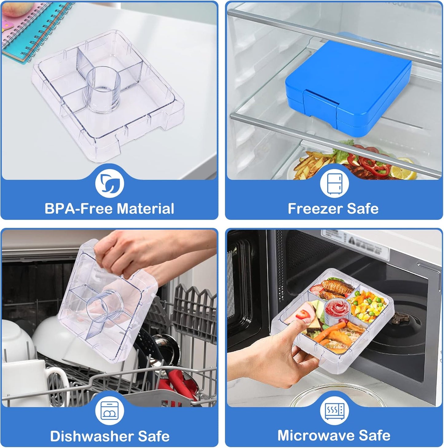 Bento Lunch Box Set With 10oz Soup Thermo, Leak-proof Lunch Containers with 4 Compartment, Kids Hot Thermo Food Jar/Insulation Lunch Bag, Food Containers for School （Blue）