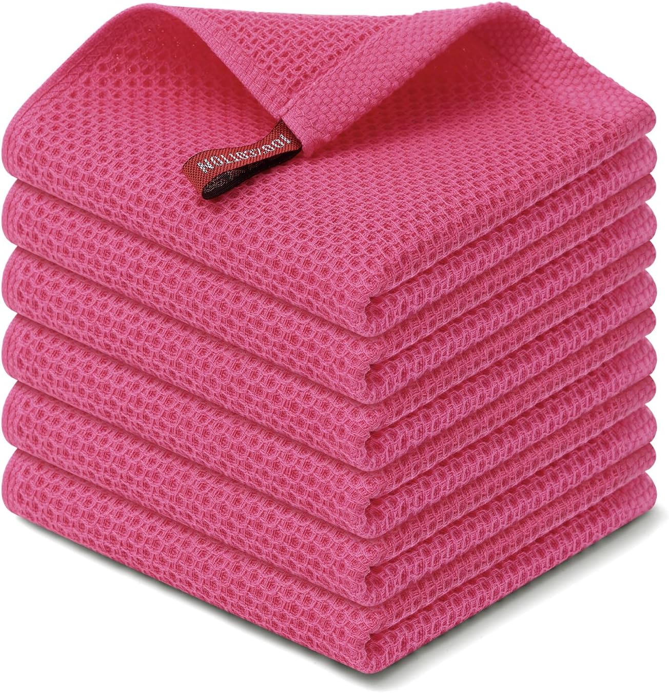 Kitinjoy 100% Cotton Kitchen Dish Cloths, 6 Pack Waffle Weave Ultra Soft Absorbent Dish Towels for Drying Dishes Quick Drying Kitchen Towels Dish Rags, 12 X 12 Inches, Hot Pink
