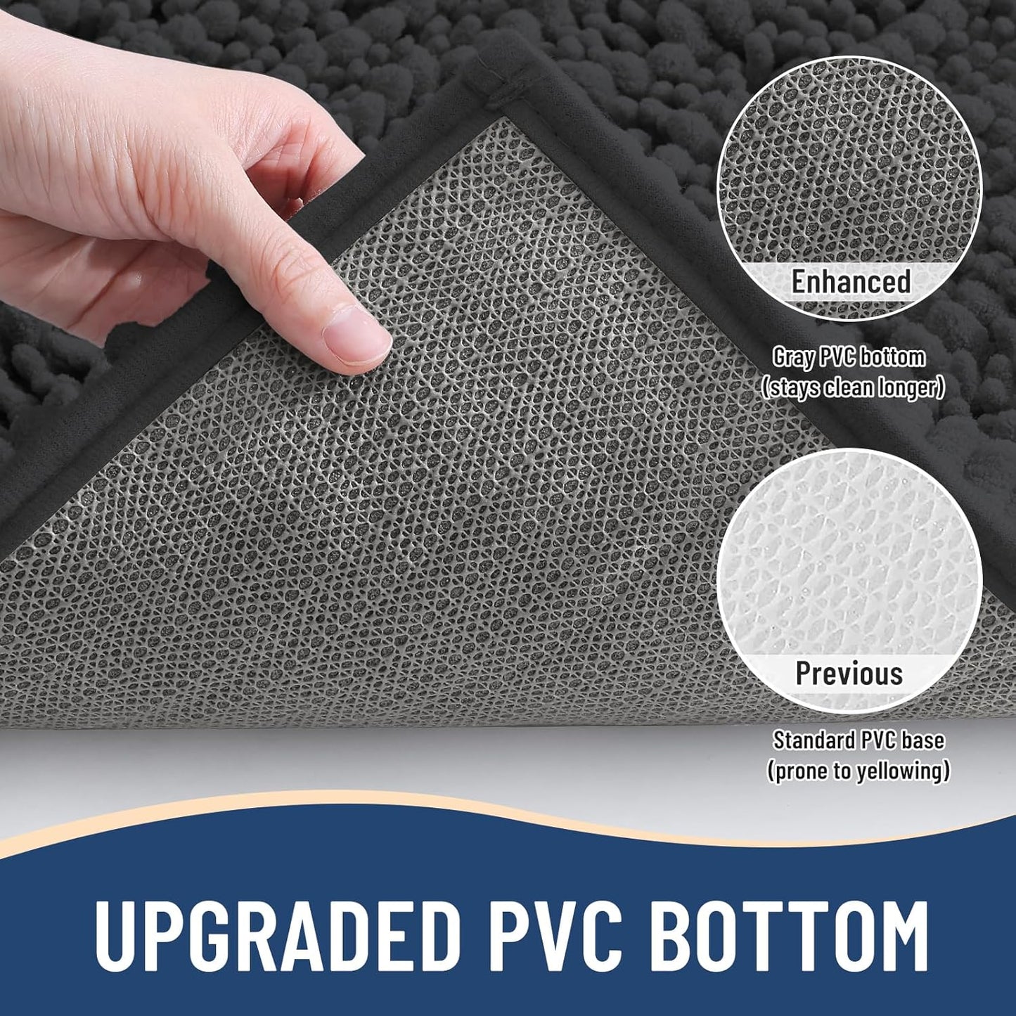 Arotive Luxury Chenille Bathroom Rug Mat, Extra Soft Thick Absorbent Shaggy Bath Rugs, Non-Slip Machine Wash Dry, Plush Bath Mats for Bathroom, Shower and Tub, 47x17, Dark Grey