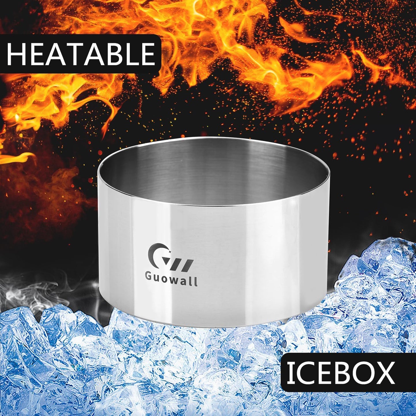 Guowall 4 pack Seamless Mousse Cake Ring set Stainless Steel 4 inch Round Food Mold Dessert Cutter for Baking (Includes 1 Lifter, 1 Pusher and 4 Rings)