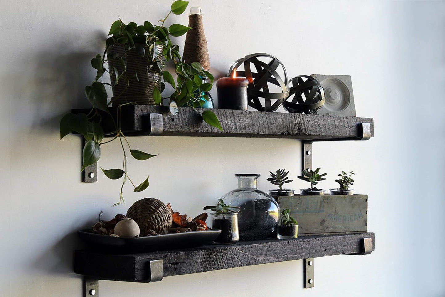 Urban Legacy Accent Shelves | Reclaimed Barn Plank | Set of 2 with Full Brackets (Coffee Bean 40" x 7" x 2")