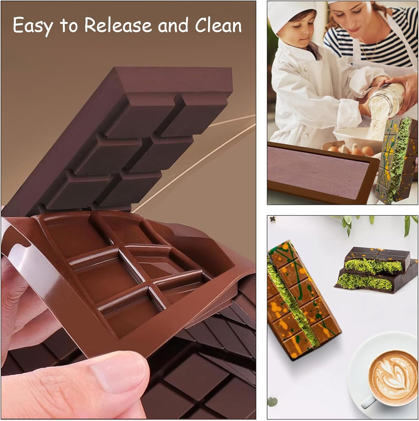 3 PCS Silicone Chocolate Bar Molds with 1 spatula,3/4 Inch Thick Non-Stick Chocolate Mold，Large Deep Cavity Chocolat Silicone Mold for Stuffed Chocolate Bars Knafeh Pistachio Chocolat