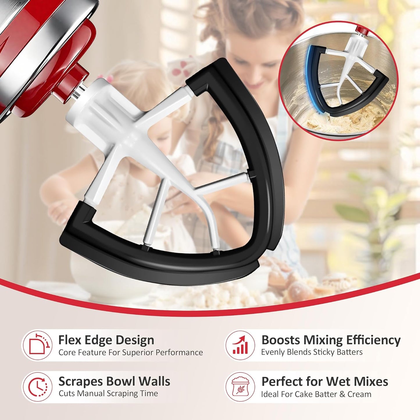 Flex Edge Beater for KitchenAid 4.5/5 Qt Tilt-Head Stand Mixer – Auto-Scrape Silicone Paddle, Dishwasher Safe, Flexible Silicone Edges Bowl Scraper For Kitchen Aid Accessories and Attachments (Black)