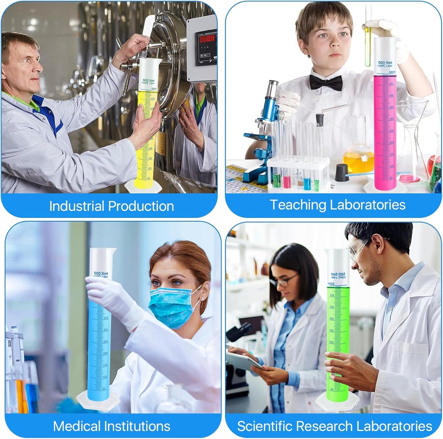 4 Packs 500ml Plastic Graduated Cylinder,Transparent Measuring Cylinder Set with Pour Spout, 2-Sided Making Plastic Lab Test Tube for Science Projects, Laboratory Supplies