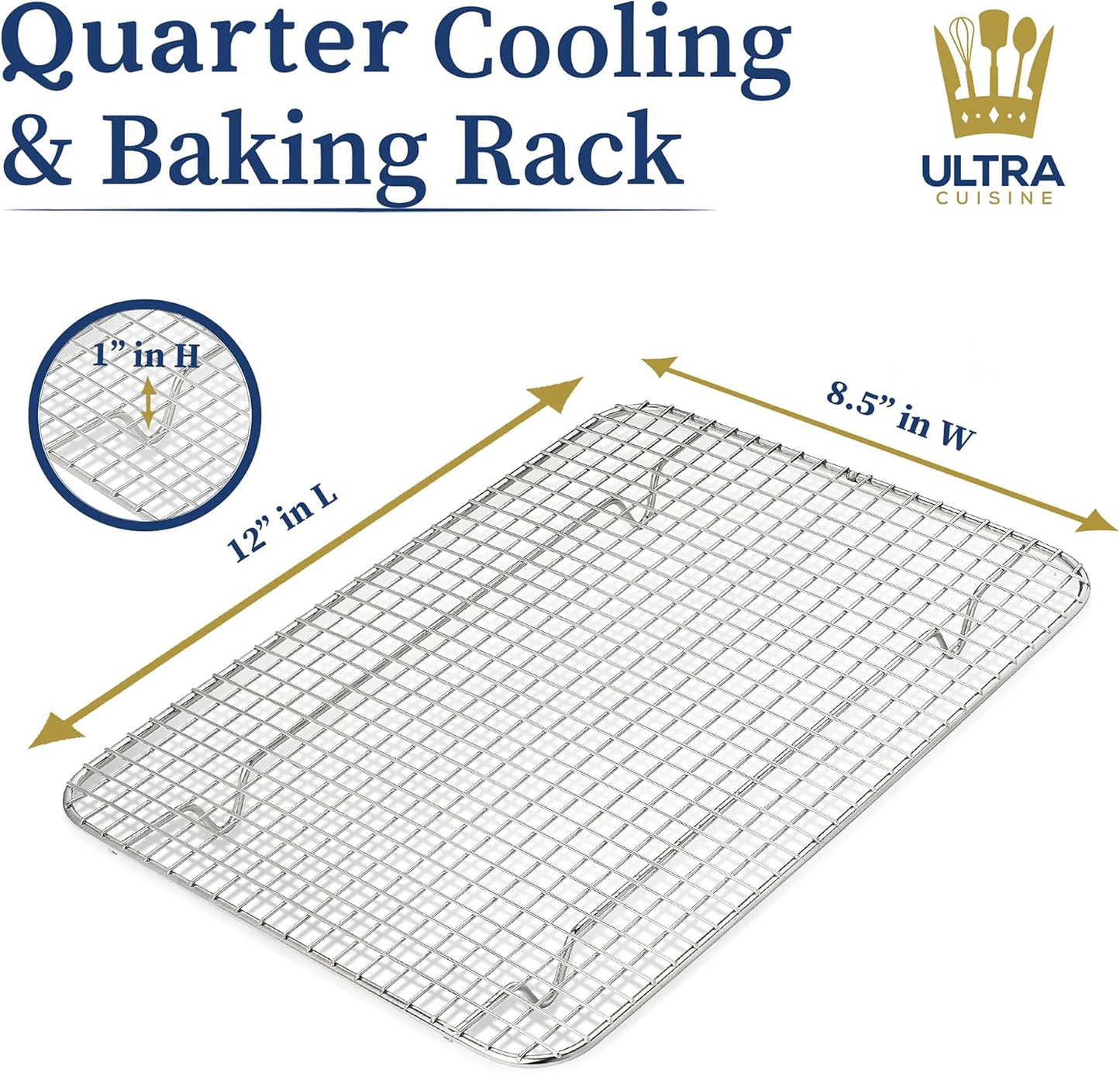 Ultra Cuisine Heavy Duty 100% Stainless Steel Cooling Rack for Cooking and Baking - Baking Rack & Wire Cooling Rack - Fits Quarter and Jelly Roll Sheet Pans - 8.5''x 12'' & 10''x 14.75''