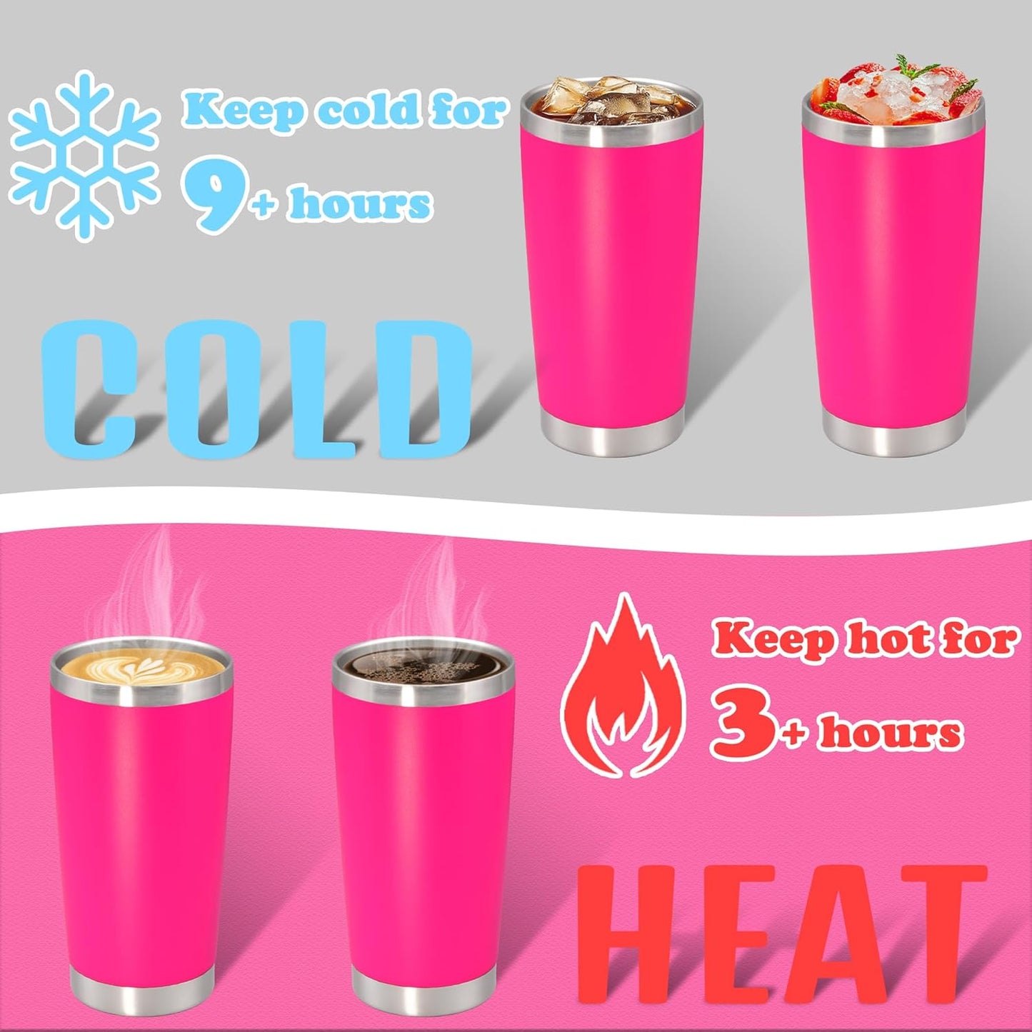 20 oz Tumbler with lid Double Wall Vacuum Insulated Tumblers Stainless Steel Coffee Mug Travel Coffee Tumbler Powder Coated Tumbler Cup Keep Hot&Cold - (Hot Pink 12 Pack)