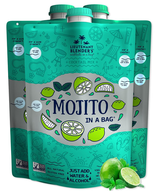 Lt. Blender's Mojito in a Bag - Each Bag Makes 1/2 Gallon of Frozen Cocktails – Non-GMO Cocktail Mix for Slushies – Make a Cocktail, Wine Slushie or Mocktail - (Pack of 3)