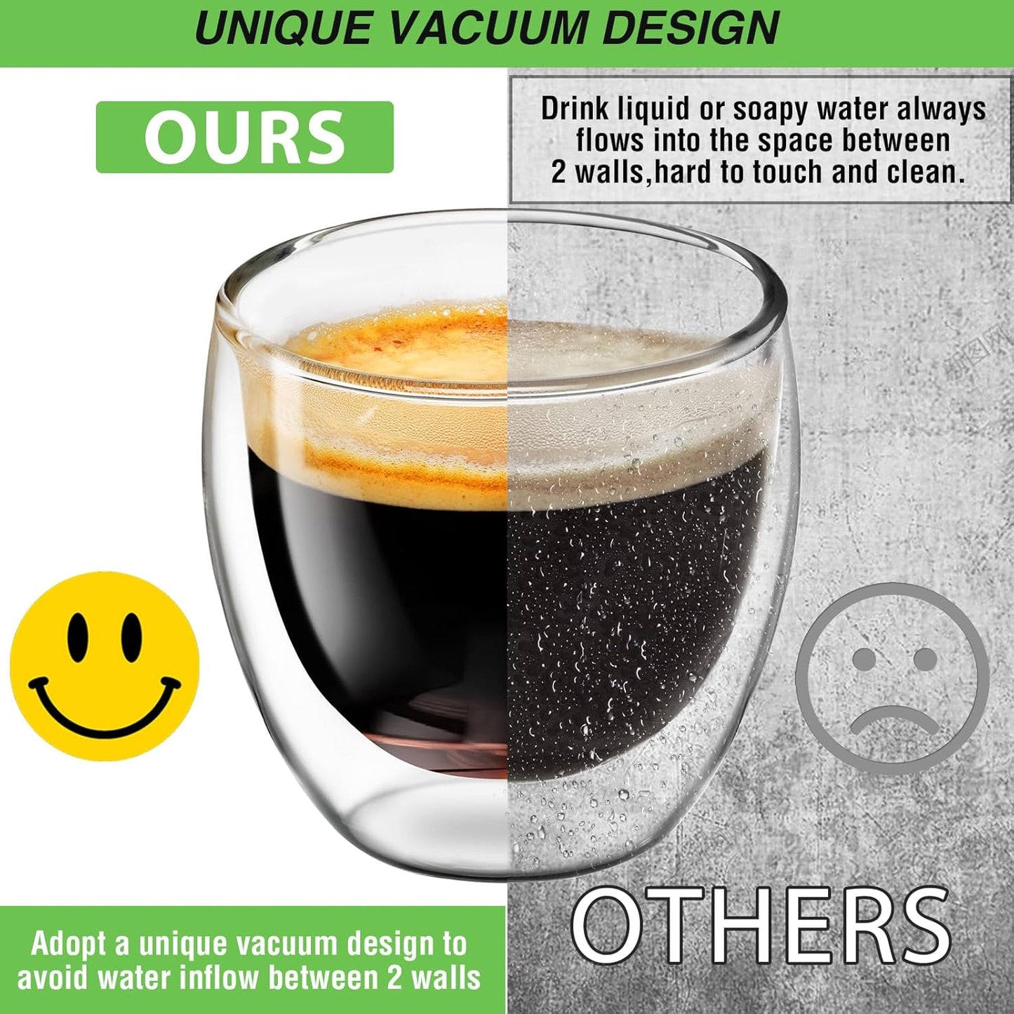 Espresso Cups Set of 4, 5 OZ Expresso Shots Glass Cup, Double Walled Glass Coffee Mugs, Espresso Machine Accessories,Insulated Clear Espresso Shot Glasses Cups,Water Won't Enter Between Double Walls