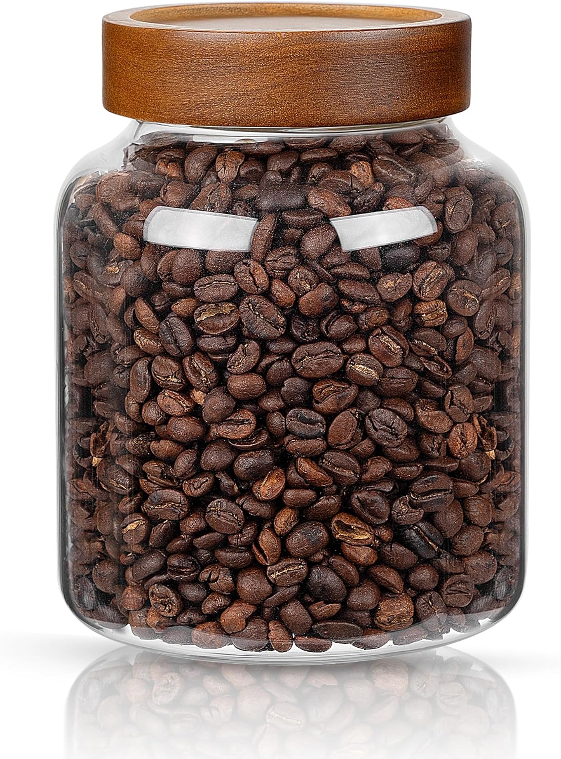 1PC Glass Storage Jars with Airtight Lids, 45 fl oz (1400ml) coffee container with Wooden Lid, Glass Pantry Canister for Beans, Rice, Sugar and etc