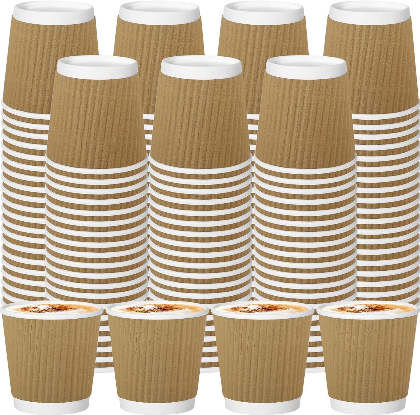 120 Pack Paper Espresso Coffee Cups, 4 oz Disposable Coffee Cups,Corrugated Insulated Ripple Wall, Paper Ripple Cup for Coffee, Hot Chocolate and Hot Tea Drinks -Champagne