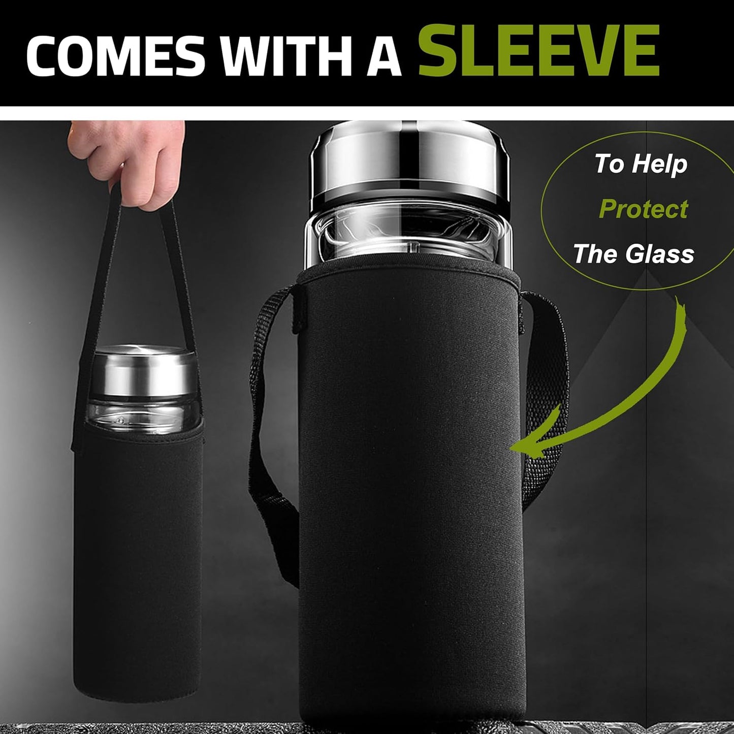 17oz Tea Tumbler with Infuser, 500ml Double Wall Borosilicate Glass Tea Bottle 100% Leak-Proof with 2 in 1 Stainless Steel Filter