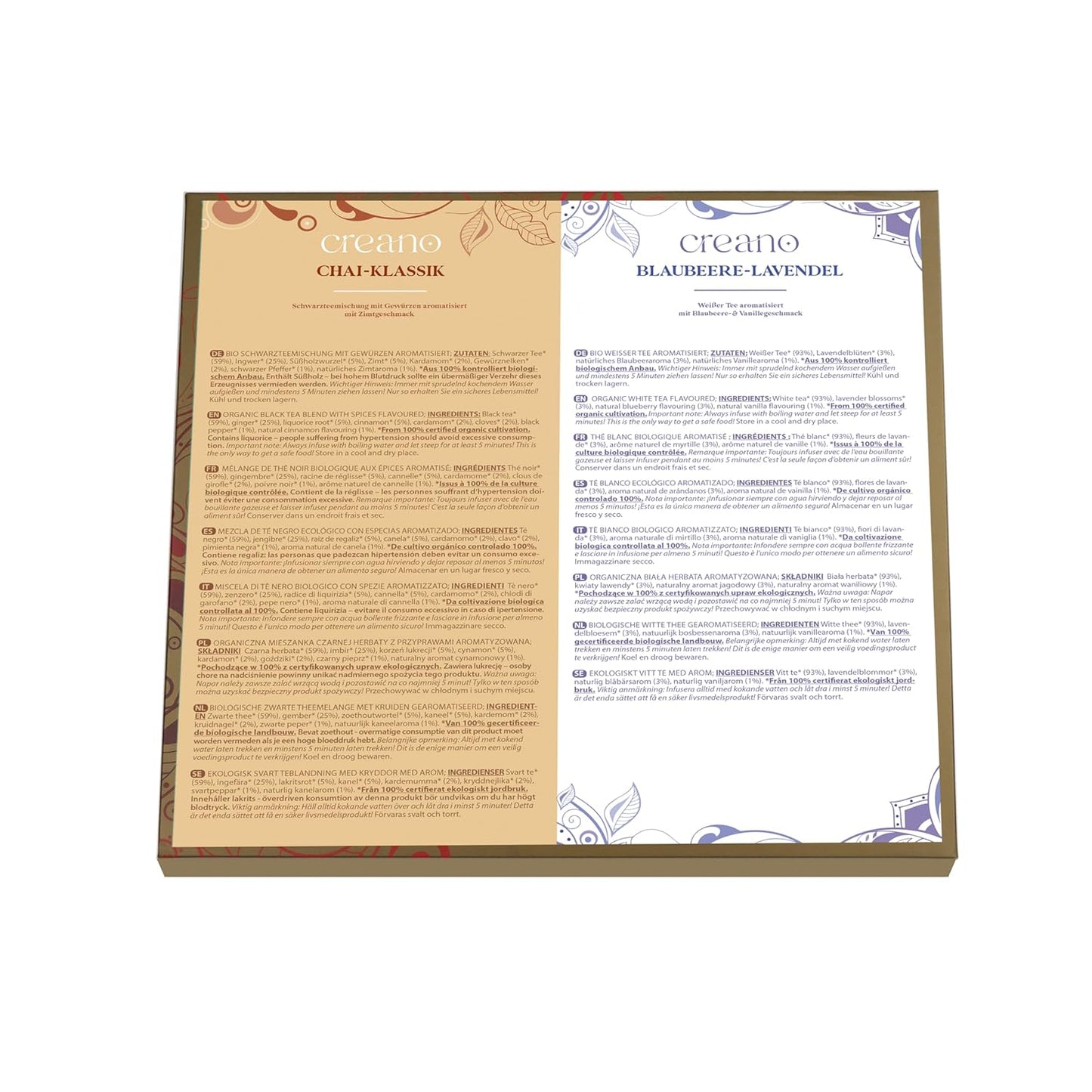 Creano Organic Tea Gift Set – 48 Organic Tea Bags in 6 Dreamy Varieties – 96 g*