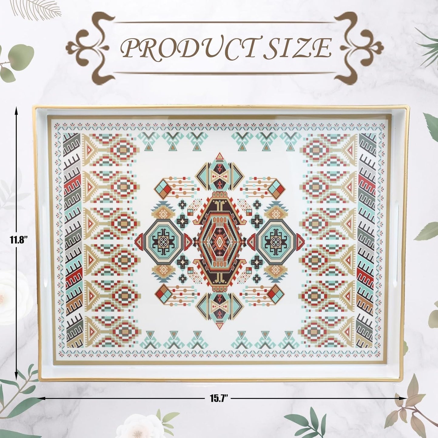 Rectangle Plastic Serving Tray with Handles, Elegant Decorative Tray for Coffee Table, Ottoman, Living Room, Kitchen, and Outdoor Use. 12"*16"*1.6" D