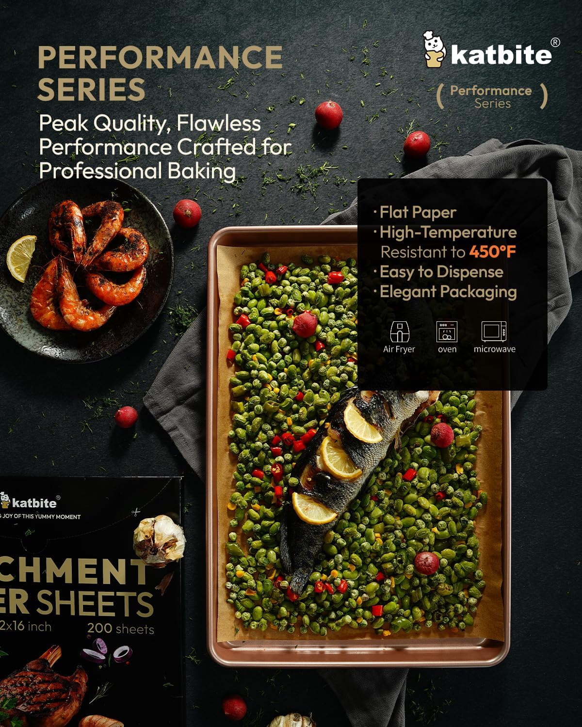 Katbite 200 Pcs Parchment Paper Sheets, 12x16IN Ultra-strong Unbleached Baking Paper Non-Stick for Professional Baking, Pre-cut Parchment Paper Suitable for Baking,Cooking [Performance Series]