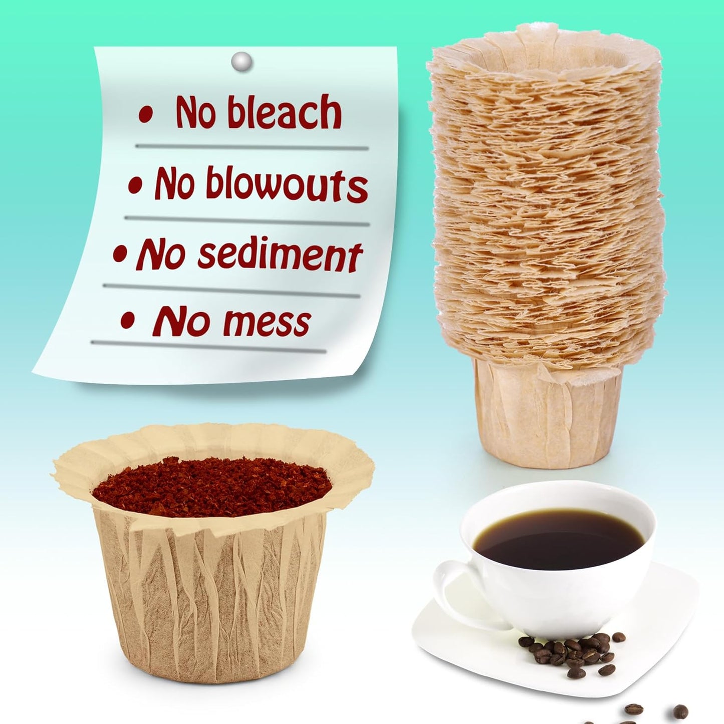 300 Count Natural Paper Filters with 2 reusable K Cups Coffee Pod,Compatible with Keurig Single Serve 1.0 and 2.0 Brewers