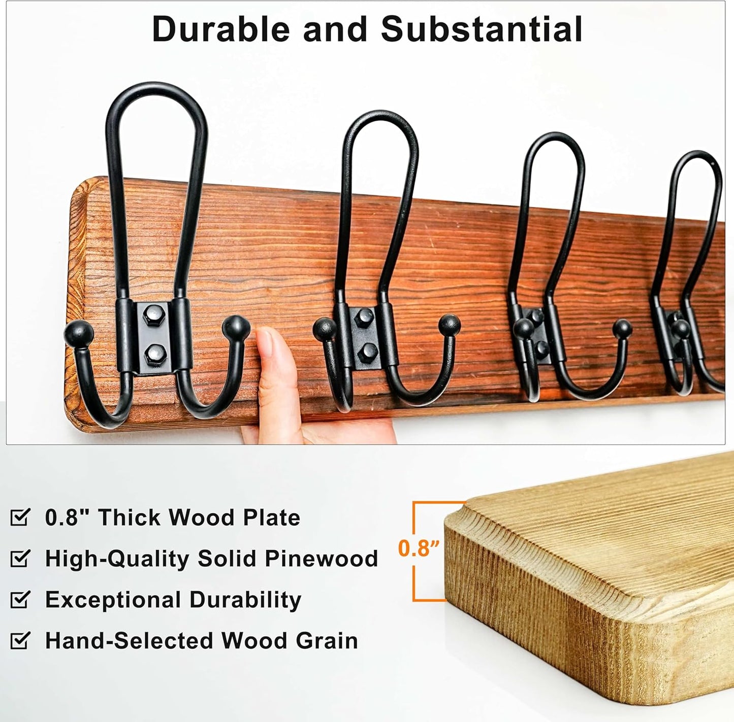 Dseap Coat Rack Wall Mounted - Heavy Duty Farmhouse Rustic Wall Coat Hanger with 5 Wire Hooks for Clothes Hat Jacket Towel, RusticWire, J1-5A, Rustic Brown & Black