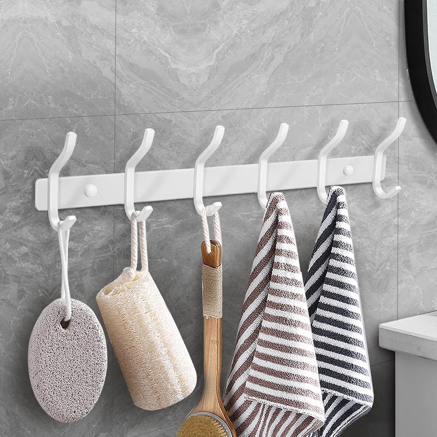 White Wall Hooks Heavy Duty, 12 Inch Coat Hooks Wall Mount with 4 Hooks, Wall Hooks Hangers for Entryway, Bathroom - for Hanging Backpack, Bag, Coat, Purse, Hat, Towel, Clothes
