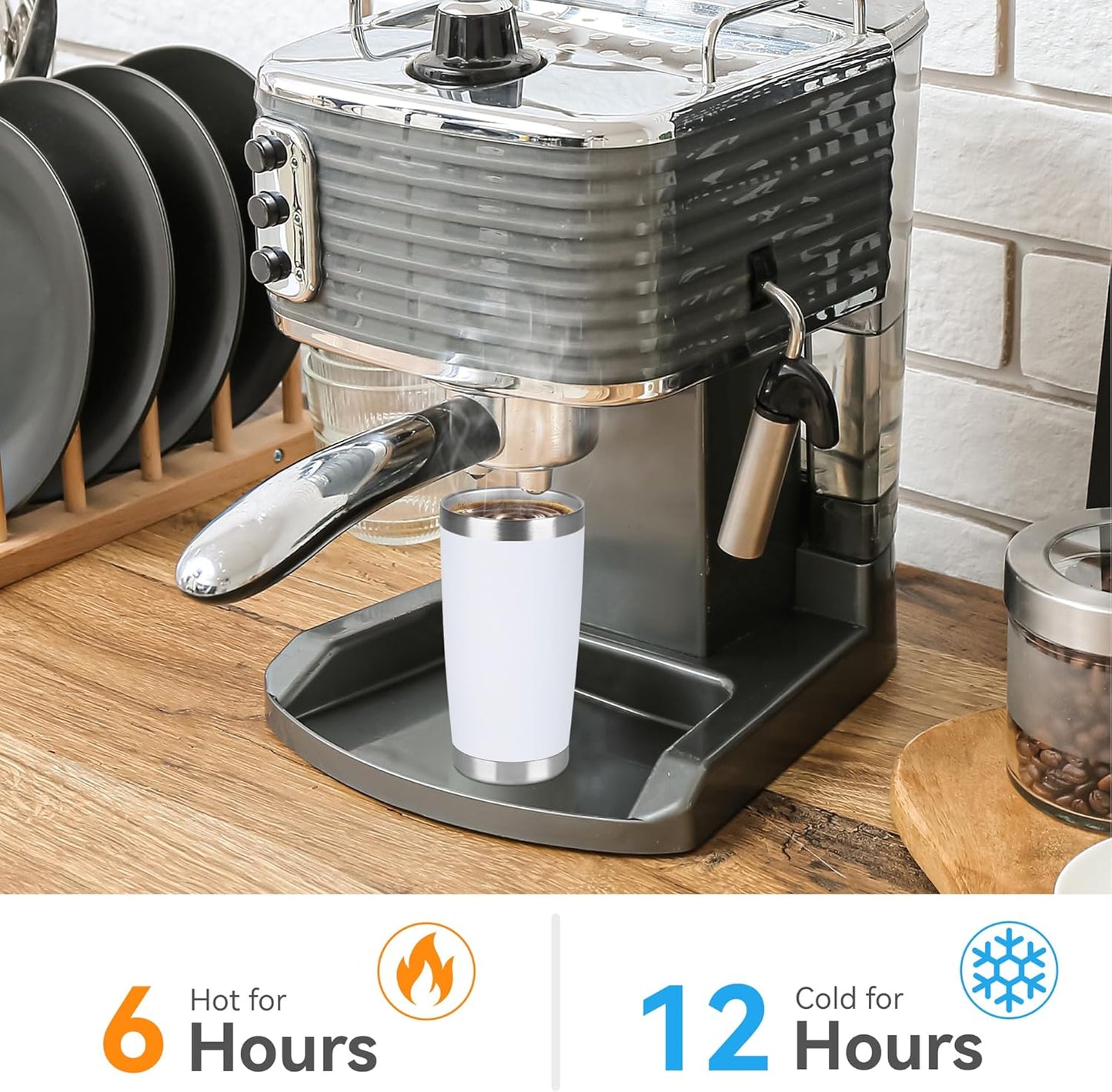 20 oz Tumbler Stainless Steel Tumblers Bulk with Lid Double Wall Insulated Coffee Tumbler Cups for Hot & Cold Drinks Powder Coated Travel Coffee Tumbler Mug Metal (White, 6 pack)